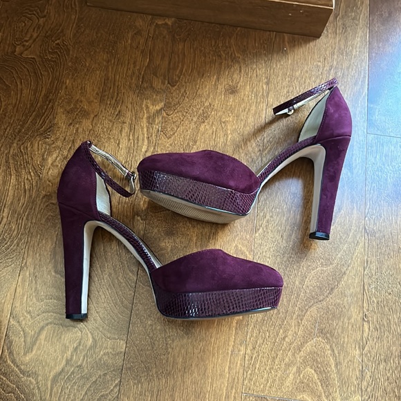 WHBM “Marianna” Suede And Snakeskin Embossed Leather Burgundy Heels - Picture 6 of 11
